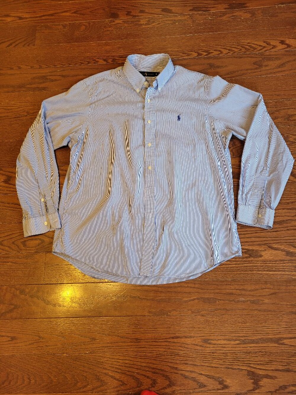Polo Ralph Lauren Men's XL Blue White Stripe Button Down Shirt Pony Logo Cotton